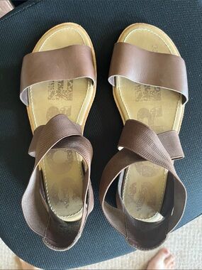 Sorel Brown Leather and Elastic Slide Sandals